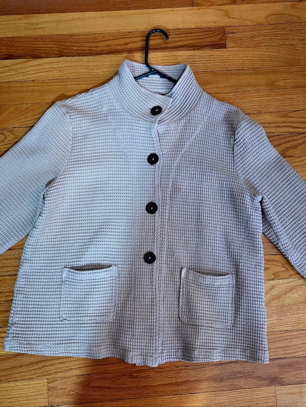 Kids Cream Waffle-Knit Button Jacket